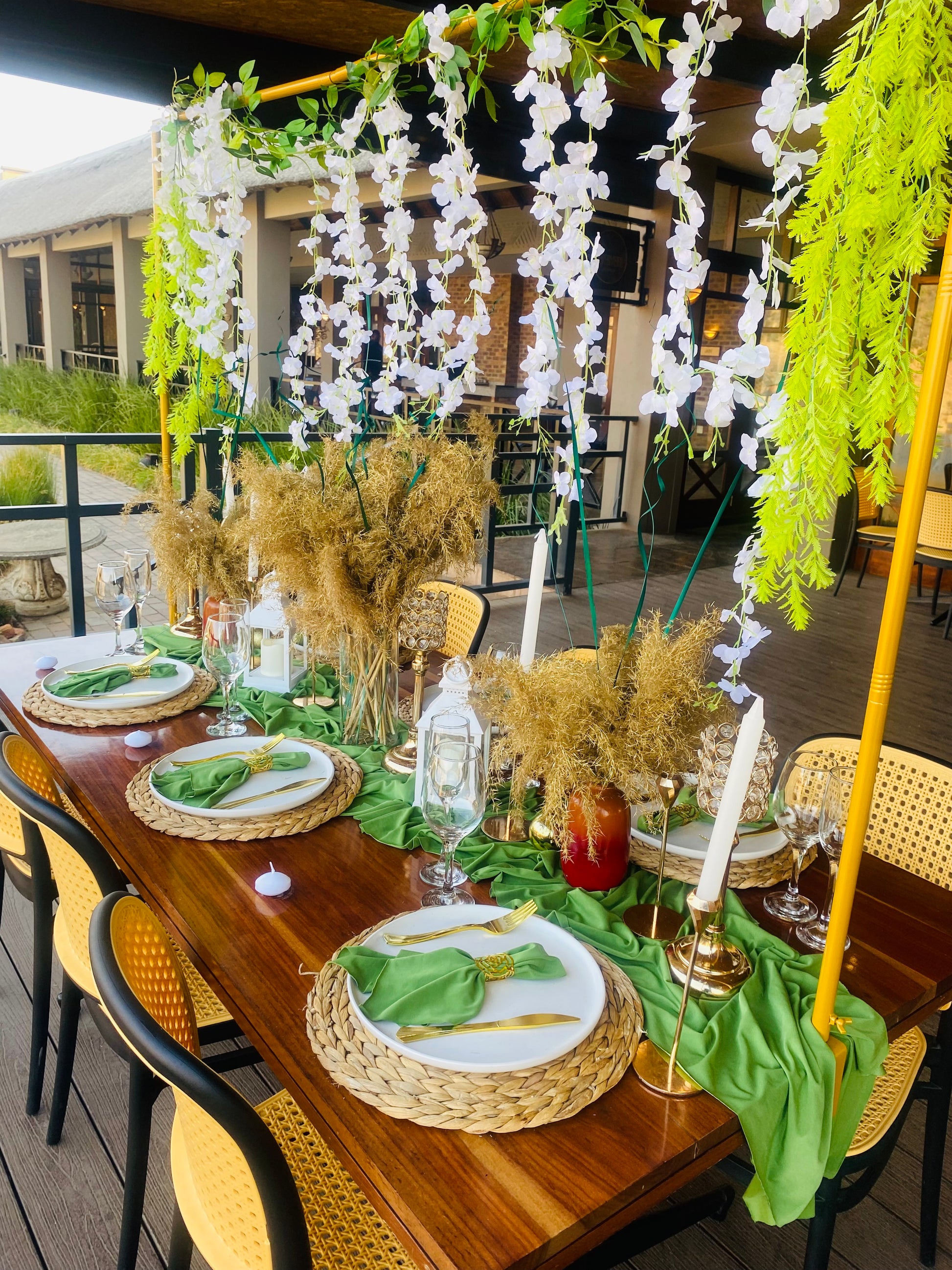 Emerald green table setup for ladies birthday lunch