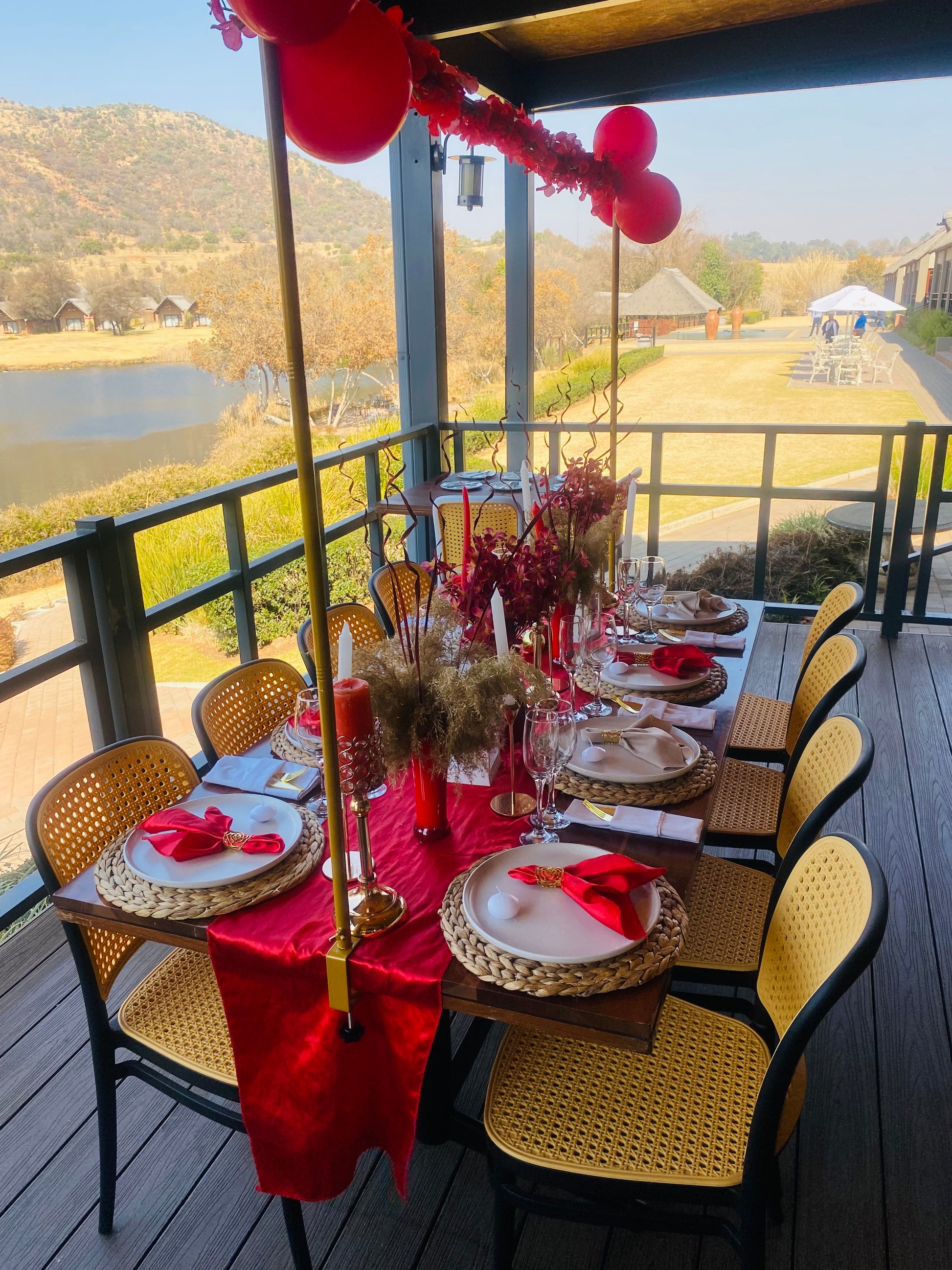 Red theme table setup for a luxury 21st birthday lunch 